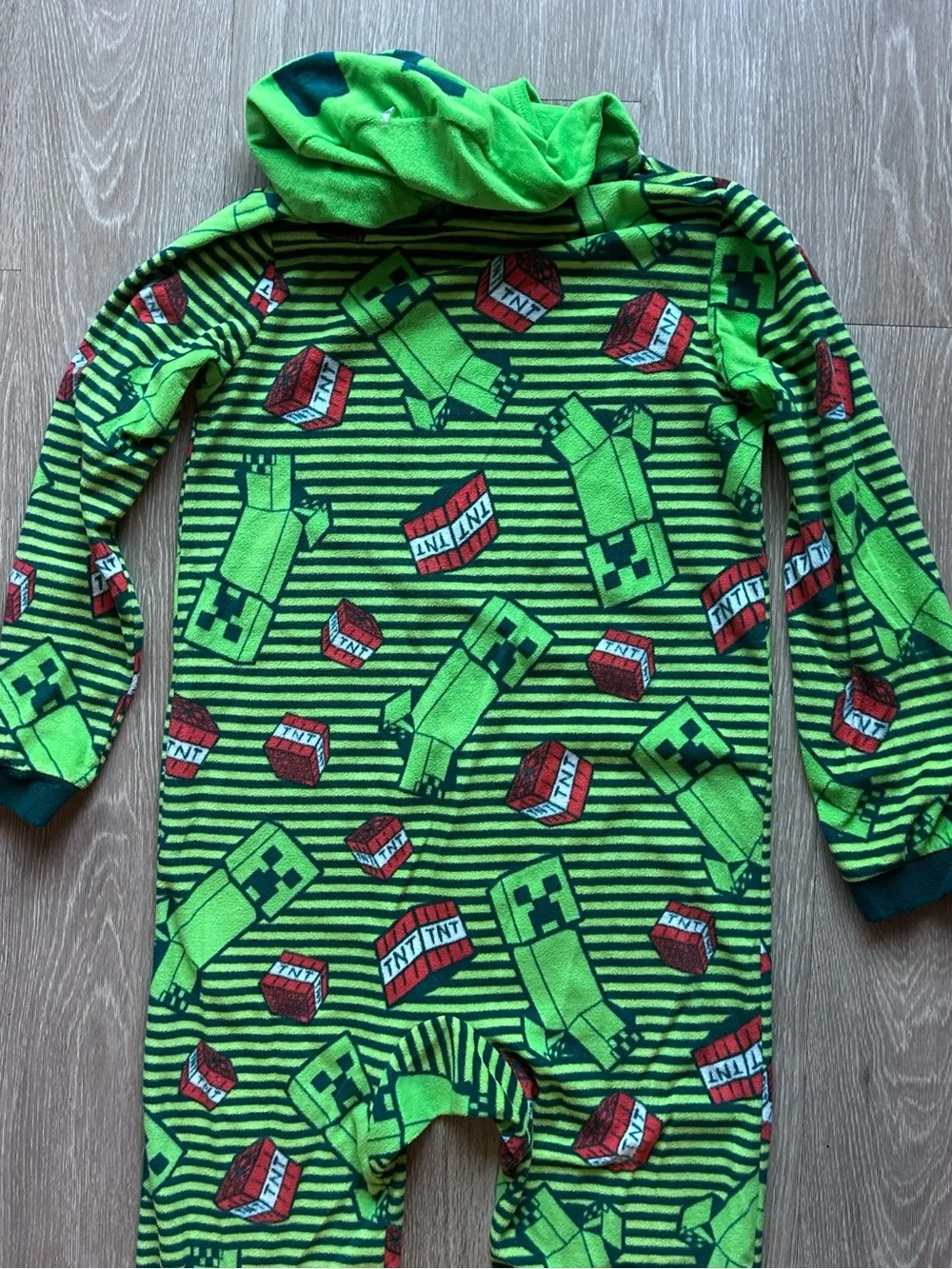 Minecraft Boys Hooded Onesie Pajamas Creeper TNT Size L 12/14